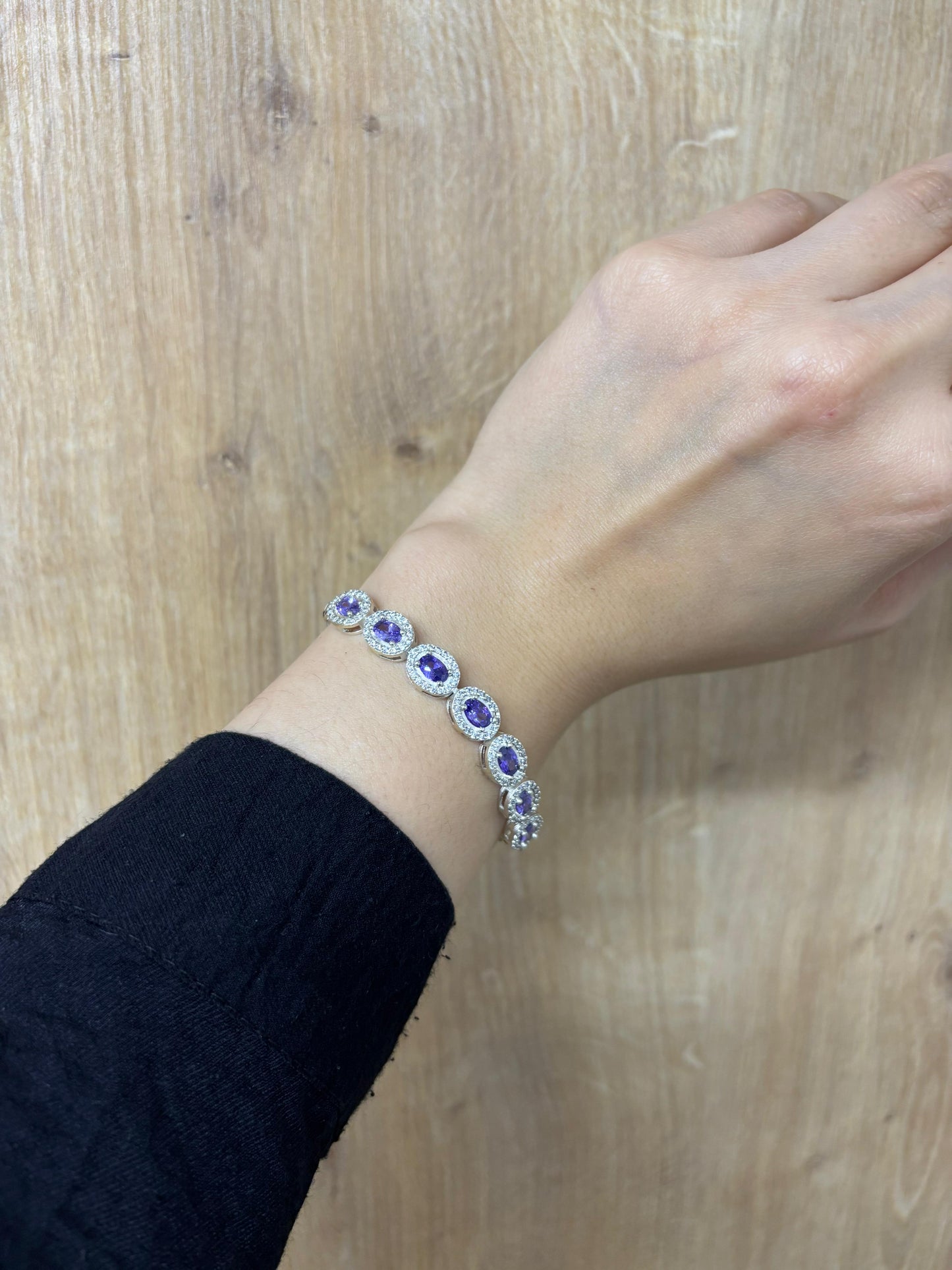 Women's Purple Tennis Bracelet with Amethyst Stones in Black Light-Up Box