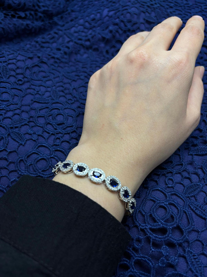 Navy Blue Drop Sapphire Stone Bracelet with Leather Box