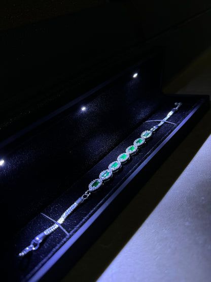 Women's Green Tennis Bracelet with Emerald Stones in Black Light-Up Box