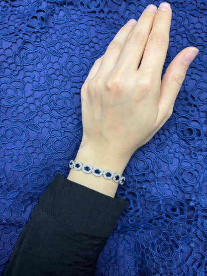 Navy Blue Drop Sapphire Stone Bracelet with Leather Box