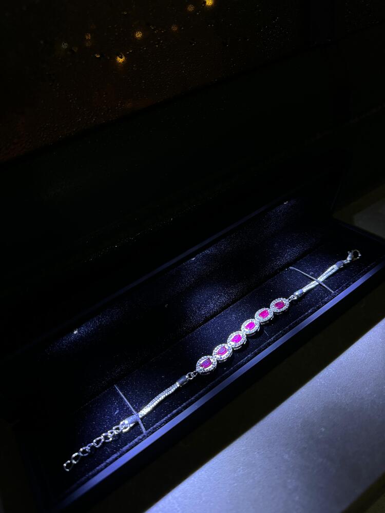 Women's Ruby Red Stone Bracelet in Black Light-Up Box
